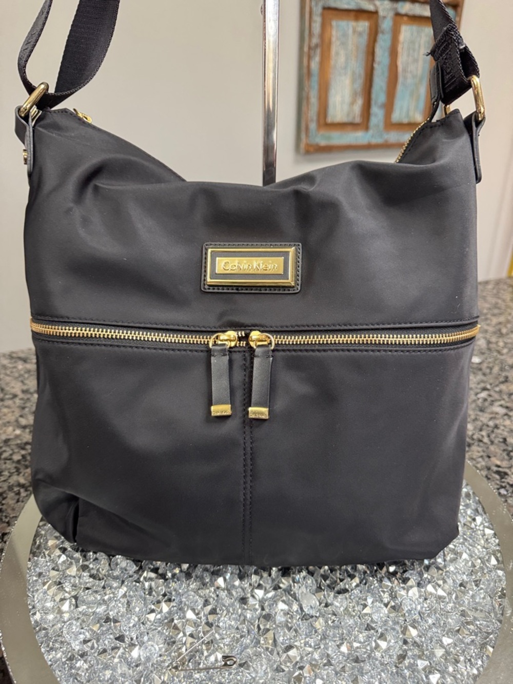 Calvin Klein Black Nylon Shoulder messenger Bag Guitar adjustable long strap EUC - Picture 8 of 14
